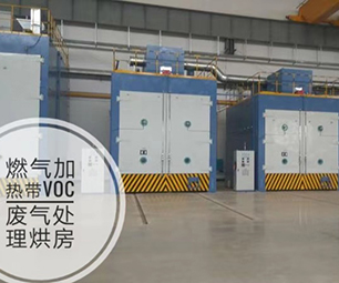 Gas heating oven with VOC treatment device